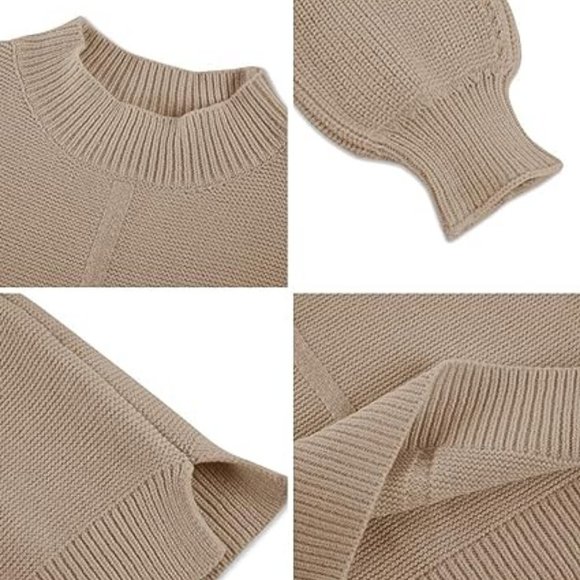 Girl's Crewneck Sweaters Kids Balloon Long Sleeve Pullover Chunky Knit Cut - Picture 5 of 5